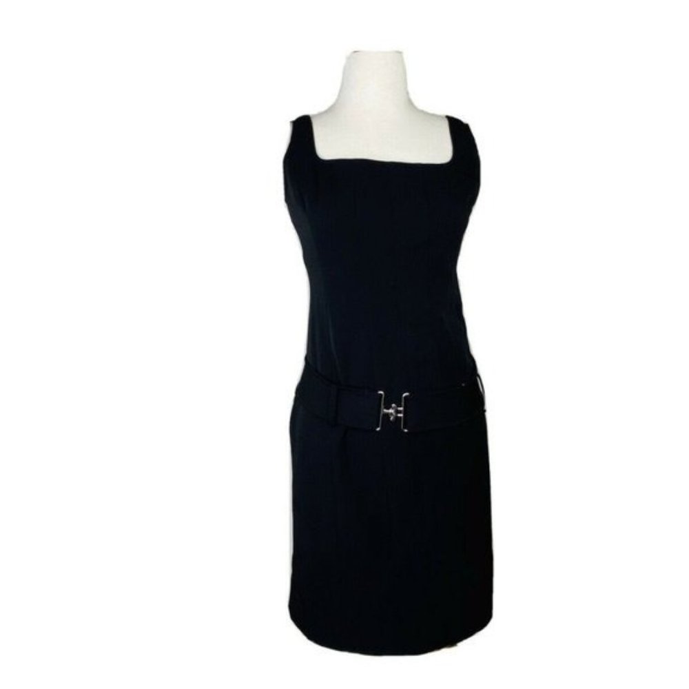 Ralph Lauren Sheath Drop Waist Belted  Dress Black Vintage 90s SZ 4 Plaid Label - Picture 2 of 9
